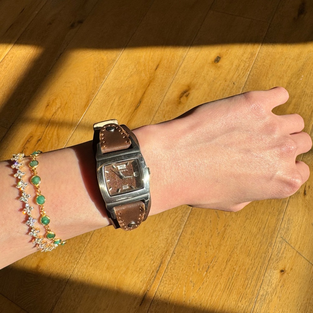 Vintage Fossil Western Brown Leather Strap Watch